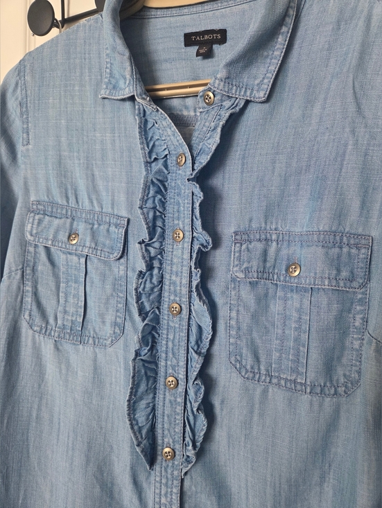 Talbots Ruffled Button-front Lyocell Denim Top - Picture 2 of 9